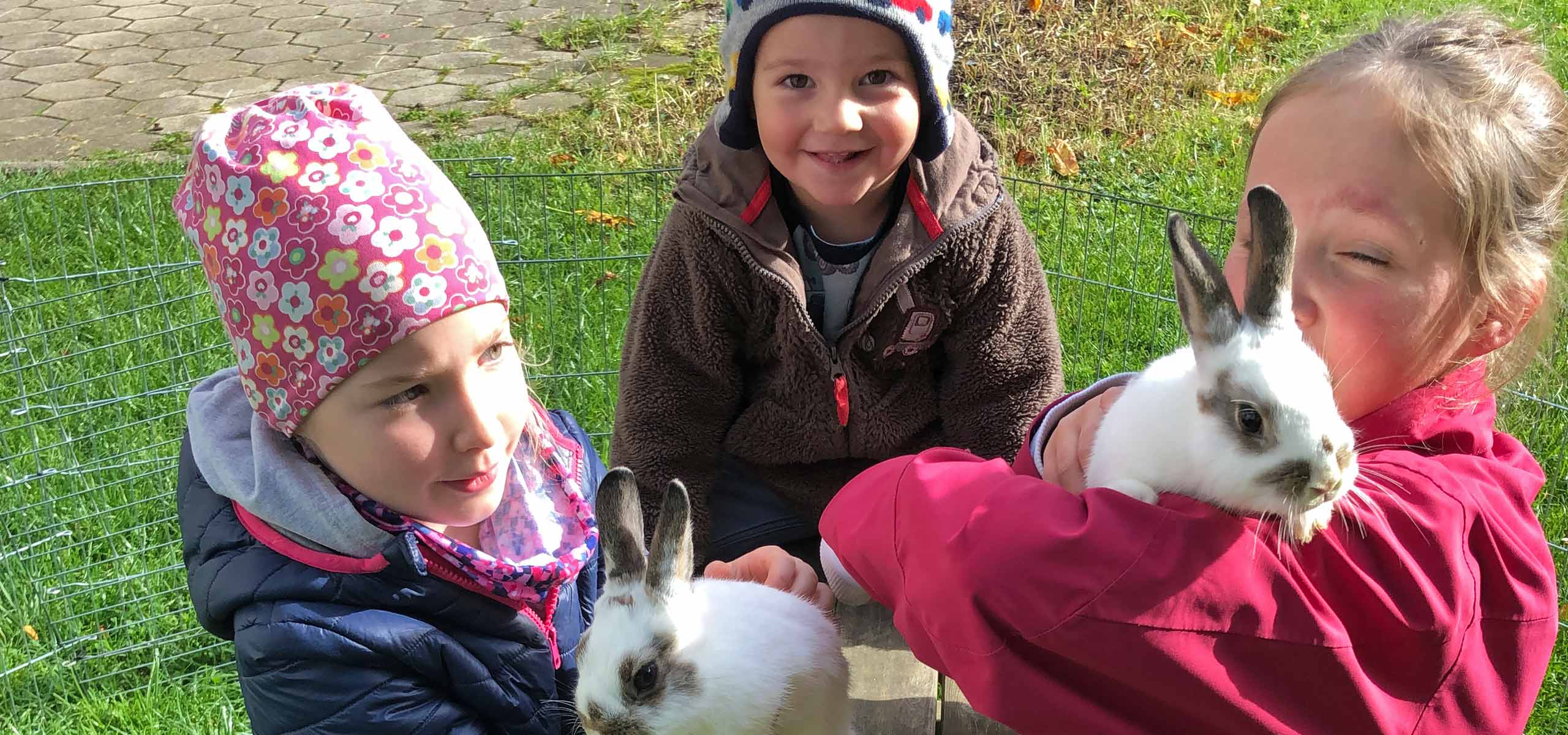 Kinder spielen mit Tieren